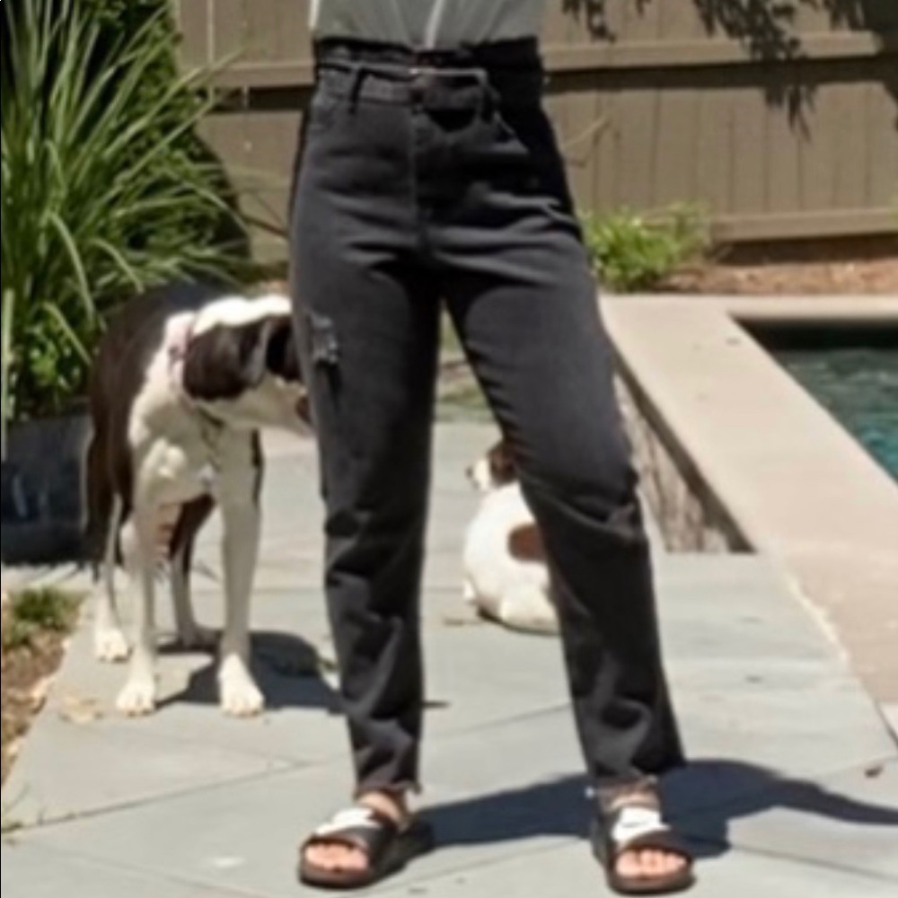 black distressed high waisted denim jeans